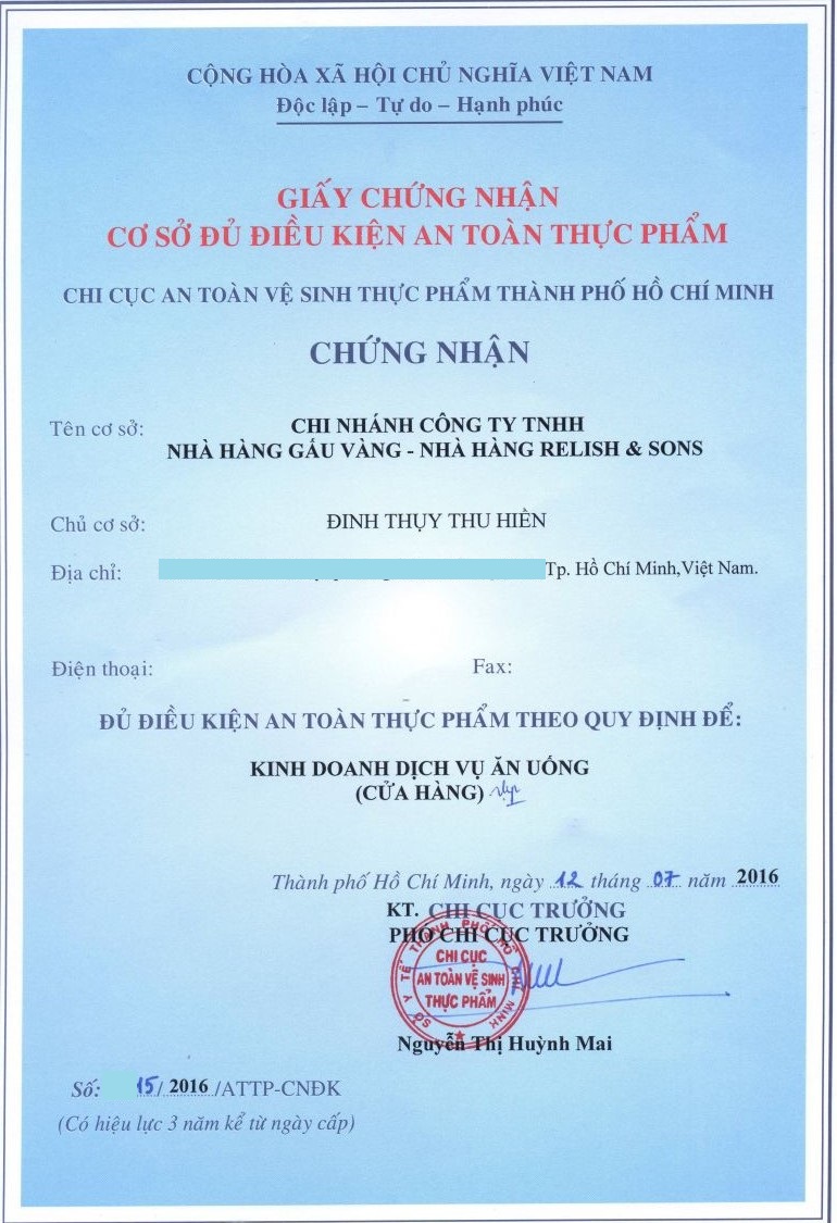 Thủ tục xin cấp giấy chứng nhận an toàn vệ sinh thực phẩm