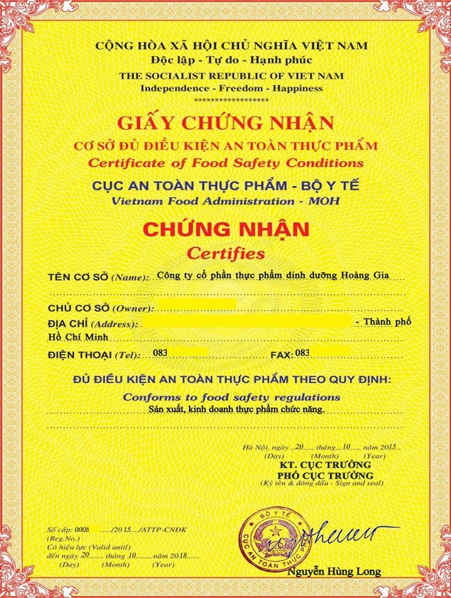 Thủ tục xin cấp giấy chứng nhận an toàn vệ sinh thực phẩm